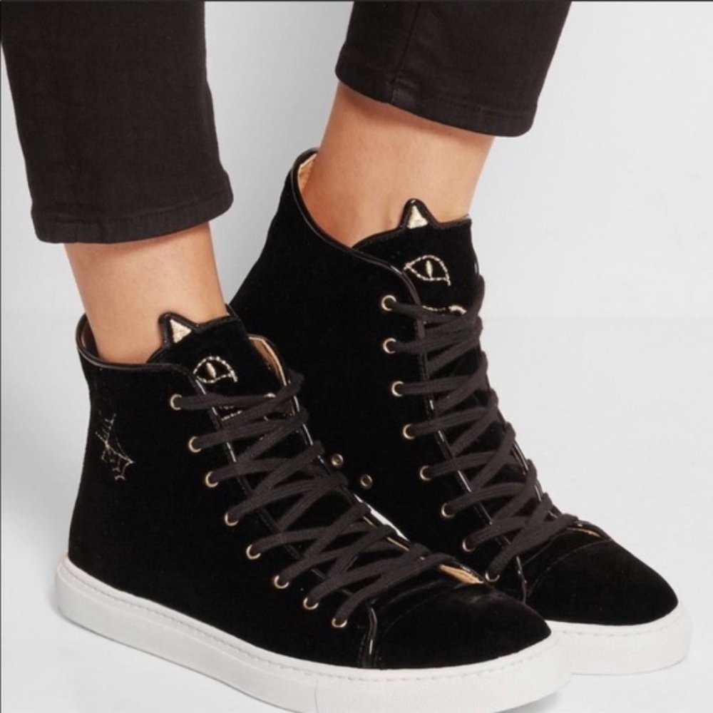 Charlotte Olympia Black velvet /leather sneakers